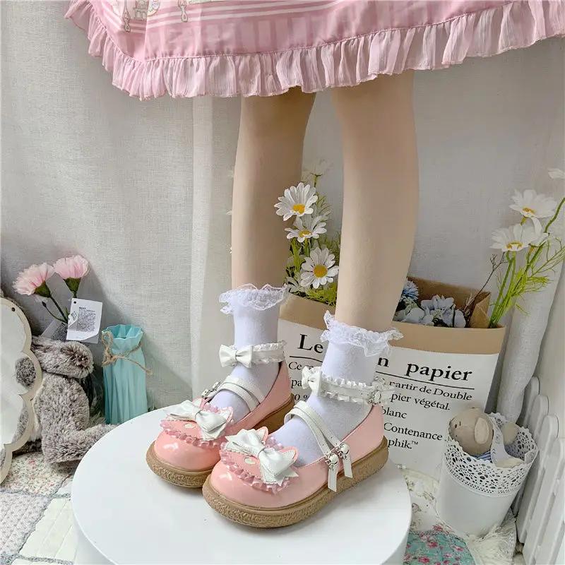 Fashion Comemore Kawaii Girls Lolita Shoes Fashion Japanese Style PU Leather Mary Janes Bowknot Lovely Heart Buckle Solid Loafers Shoes
