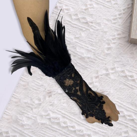 1 шт. длинные перчатки сексуальные кружевные перья дизайн элегантные готические сетчатые рукава с лентой завязываются легко носить перчатки товары для Хэллоуина