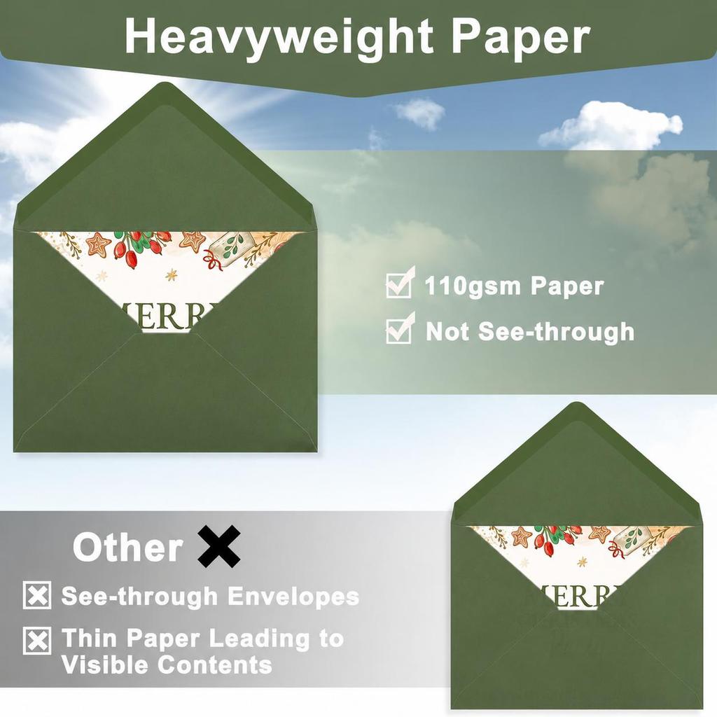 5x7 Envelopes 50 Pack A7 Envelopes Wet Seal V Flap Invitation Envelopes for 5x7 Thank You Cards Birthday Wedding Invites Photo Paper Green Envel
