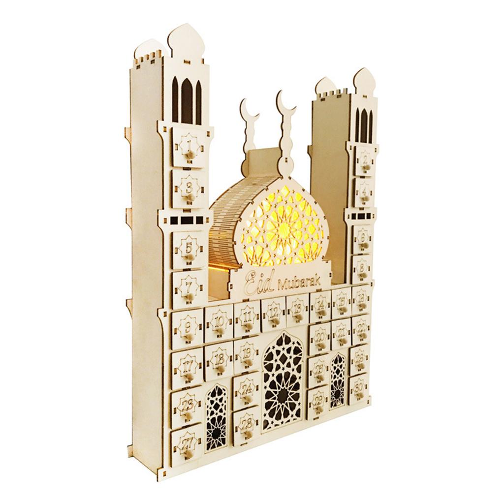 Ид Мубарак Календарь обратного отсчета Деревянный светодиодный светильник Ящик Шкафа Украшение для праздника Рамадан Новогодняя вечеринка Украшение