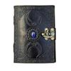 Leather Journal Triple Moon Crystal Blank Witches Spell Book of Shadows Grimoire Deckle Edge Paper Spiritual Chakra Gifts 5x7