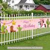 Birthday Party Banner, Cartoon Illustration Background Theme, Polyester Outdoor Indoor Fence Lawn Decoration