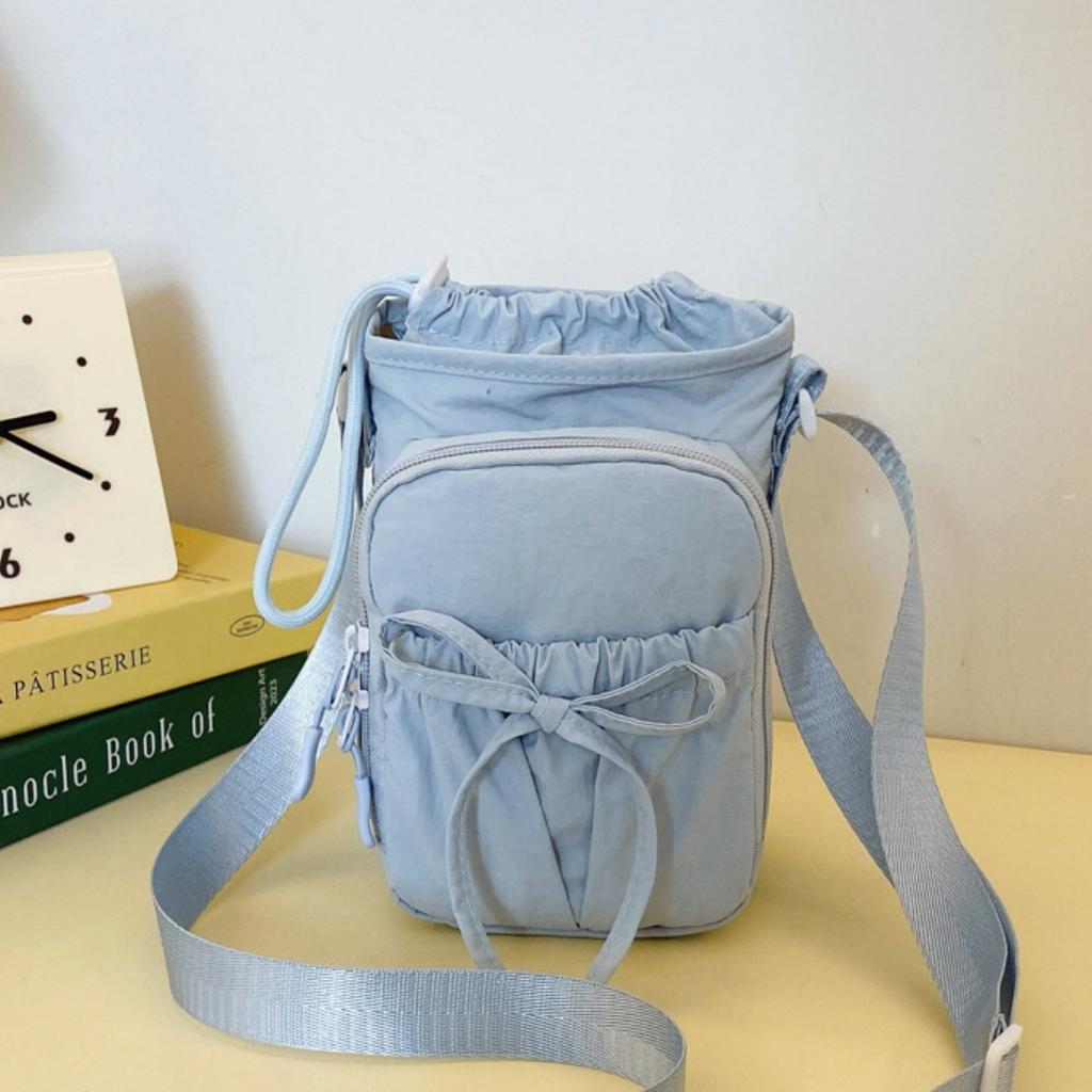 Drawstring Crossbody Bag Portable Outdoor Bow Phone Bag Adjustable Kettle Handbag High-Quality Nylon Shoulder Bag For Shopping