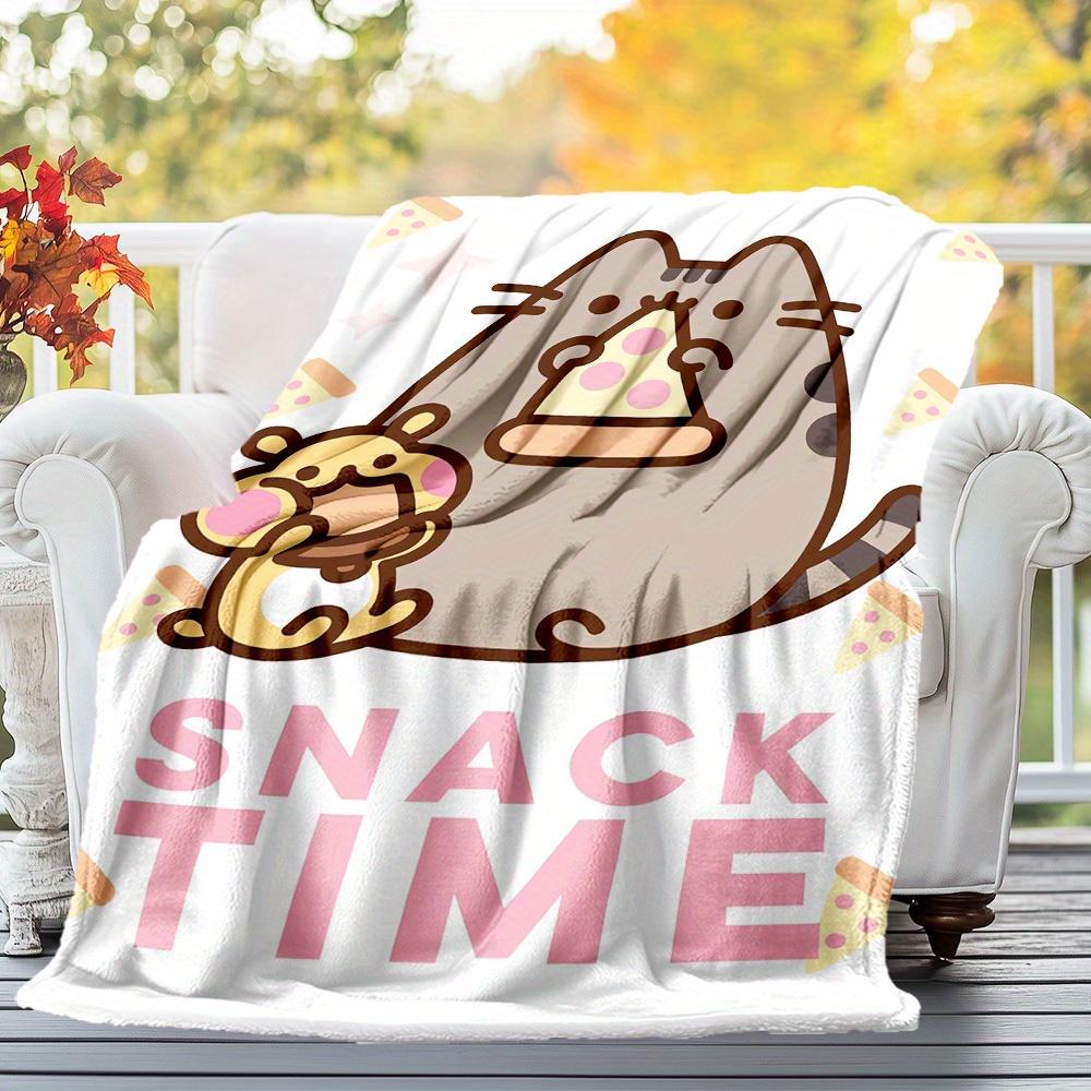 1 шт. Фланелевое одеяло Pusheen на тему закусок - Мягкое теплое, с 3D-печатью, легкое, для всех сезонов, для кемпинга, путешествий, кровати-080735