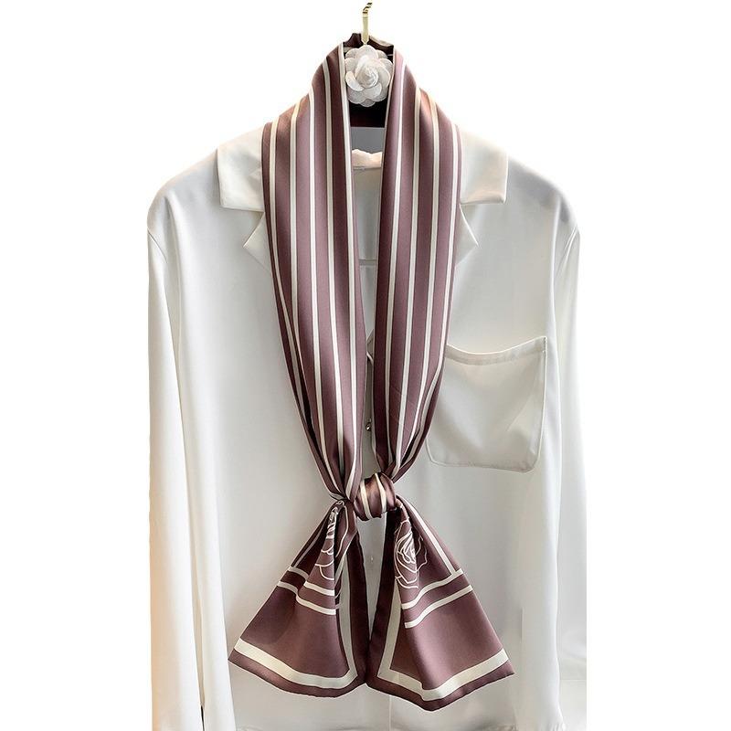 New Korean-style Striped Scarf for Women with Thin Narrow Long Flat-angle Streamer Scarf Headband Tie-up Holiday Gift