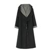 Двустороннее длинное шерстяное пальто-халат с капюшоном и поясом - Осенне-зимняя корейская мода женская верхняя одежда
