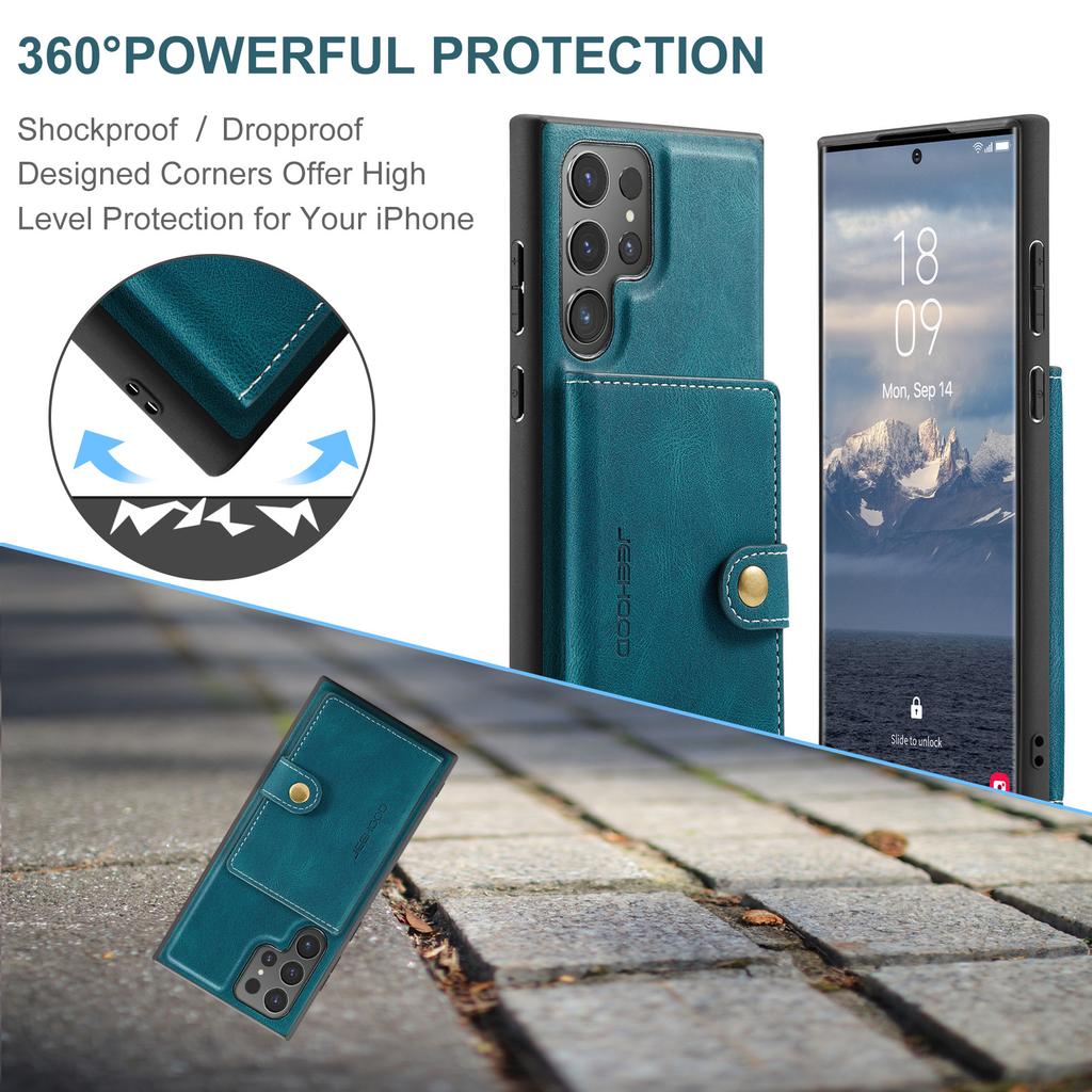 For Samsung Galaxy S25 Ultra Case JEEHOOD J01 Retro Leather Phone Back Cover with Detachable Magnetic Card Holder