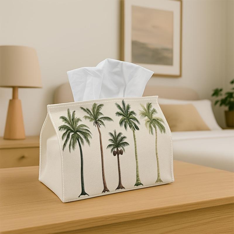 1pc Tropical Landscape Tissue Holder- Stylish Tissue Dispenser Featuring Palm Trees And Coastal Views, Made from Durable Polyester Fabric for Home, Ev