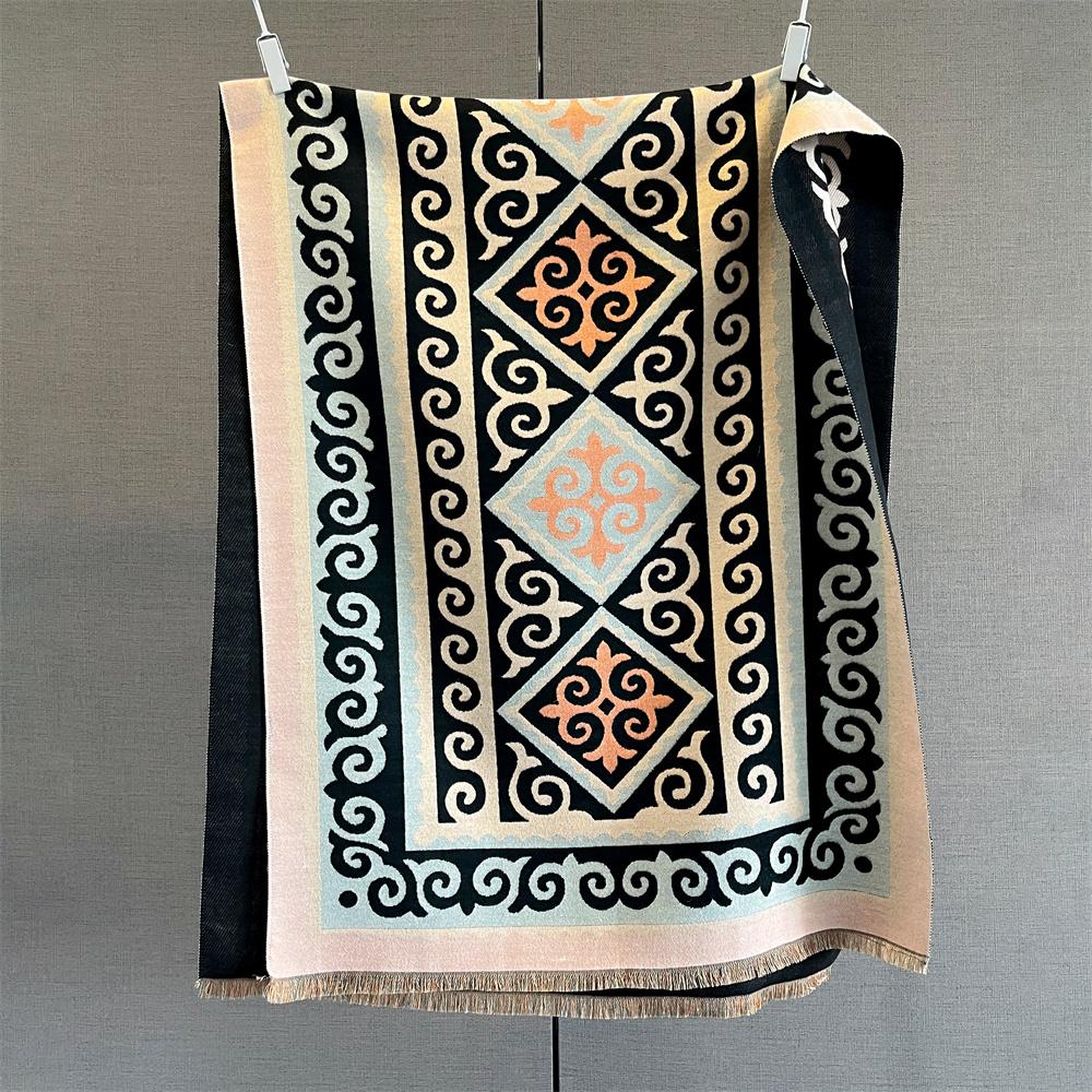 Роскошный зимний кашемировый шарф женский с принтом шаль-накидка мягкий парео элегантное пончо женский толстый теплый плед эшарп пашмина