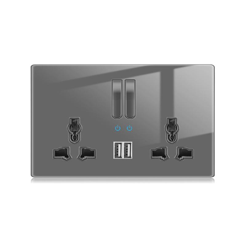 Настенный выключатель света Панель светодиодных индикаторов UK EU FR Универсальная электрическая розетка USB Фортепианные клавиши Самовосстанавливающиеся настенные выключатели Телевизор Компьютер