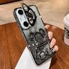 Блестящий чехол-книжка с эффектом 'жидкий песок' в виде мишки для Huawei Pura 70 Pro с защитой камеры и подставкой