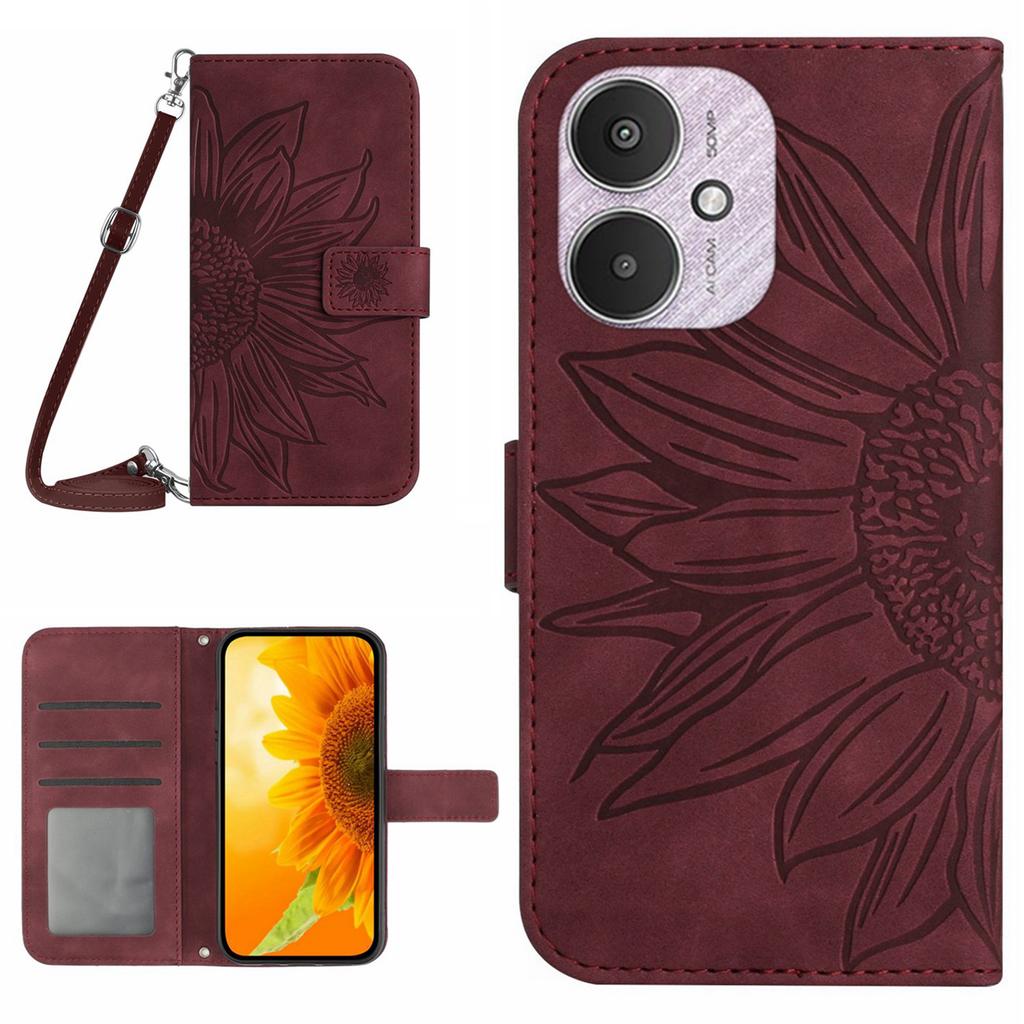 HT04 For Xiaomi Redmi 13C 4G/5G/13R 5G/Poco M6 5G/Poco C65 4G Crossbody Phone Leather Case Sunflower Pattern