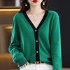 Кардиган-свитер, осенне-зимний женский контрастный вязаный кардиган, свободная вязаная рубашка с v-образным вырезом в западном стиле, свитер с длинными рукавами