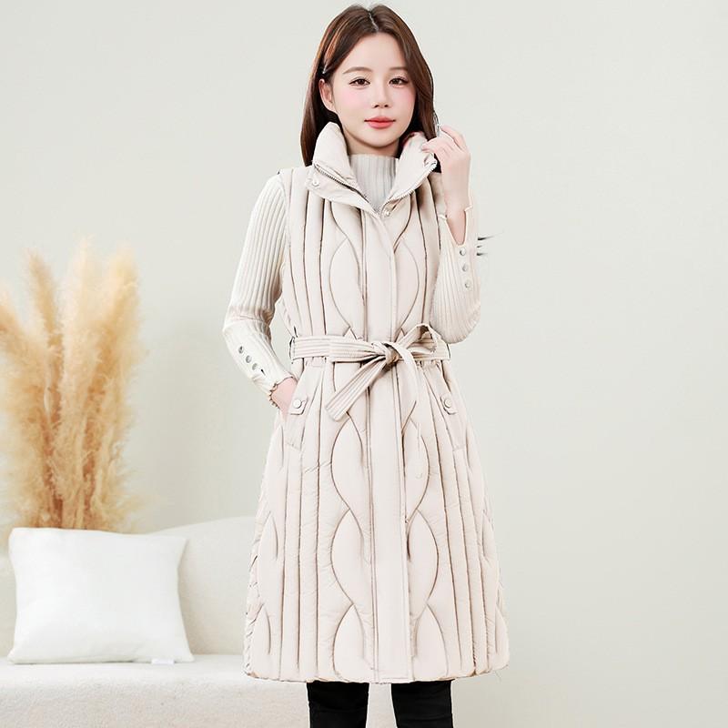 Womens Hooded Quilted Vest Mid-Length Warm Puffer Sleeveless Coat Casual Lightweight Cotton-Padded Outerwear