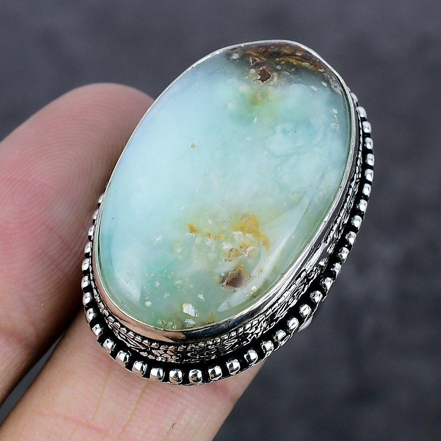Кольцо из серебра 925 пробы с этническим хризопразом, размер 8 V2Q91