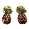 [P7006] - 'Pineapple' Brown Leopard Green Designer Earrings - 15x8 Mm