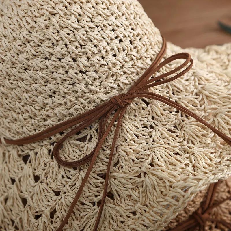 Women's Summer Hollow Out Straw Bow Hat Sunscreen Hat Foldable Vacation Beach Hat Crochet Fisherman Hat All Match Sun Hat