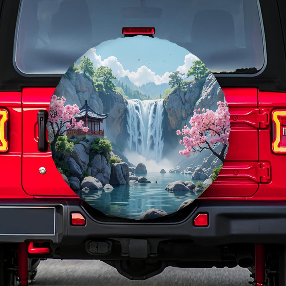 1pc 2D Flat Printing Popular Tire Covers Cherry Falls Polyester Without Electricity Halloween Gifts Suitable For Forest Parking,