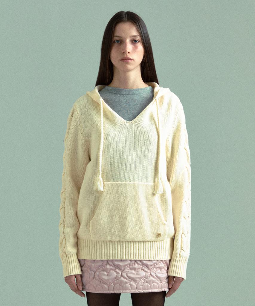 PLAC WOMEN V-Neck Hooded Knit Ivory