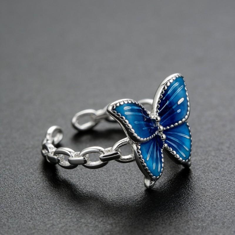Adjustable Butterfly Ring Women Men Vintage Enamel Copper Jewelry Retro Open Band Statement Piece