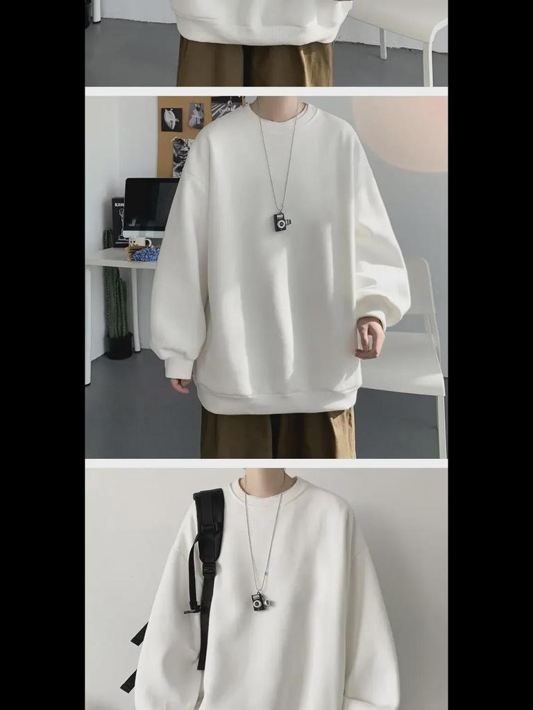 Мужская осенняя модная свободная толстовка в гонконгском стиле с круглым вырезом