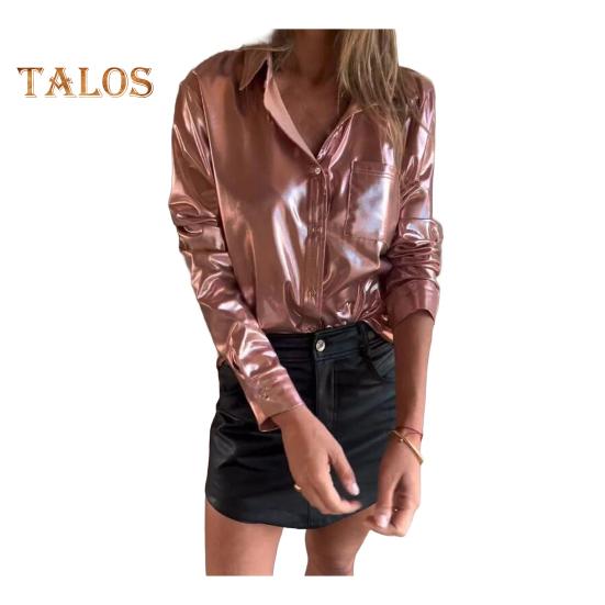 Женская рубашка с лацканами, длинный рукав, свободный крой, замшевая повседневная рубашка с накладным карманом, однобортная яркая рубашка