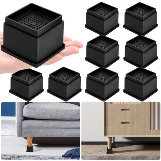 4/6/8Pcs 1/2-Inch Square Furniture Riser Heavy Duty Bed Riser Adjustable Stackable Anti-slip Table Desk