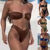 2025 Европейский и американский купальник бикини с высокой талией однотонный