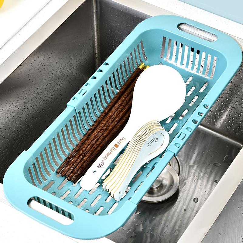 1pc Retractable Drain Rack - Kitchen Basket for Vegetables and Dishes - Plastic Dish Rack with Filter Basket- Easy To Clean and Store