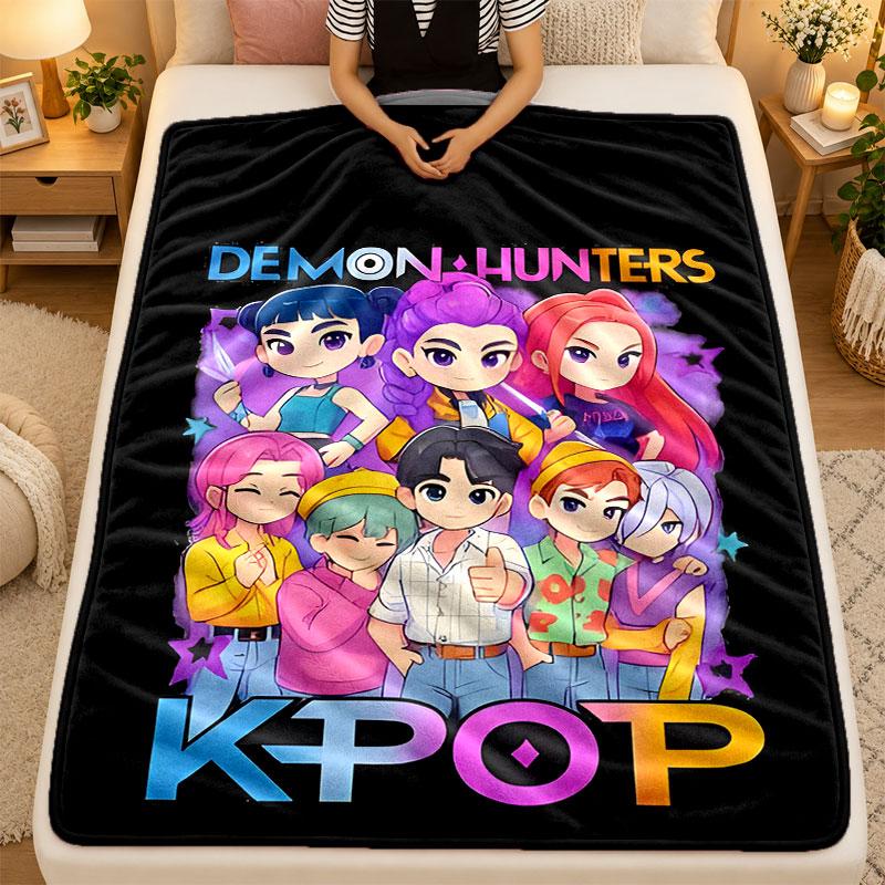 Flannel BlanketKpop Demon Hunters Warm Soft Throw Blanket for Indoor Sofa Bed Living Room Use