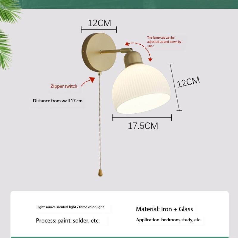 Настенный светильник в скандинавском стиле с выключателем для роскошного декора гостиной, прикроватный светильник для чтения, стеклянный абажур, светодиодное настенное внутреннее освещение