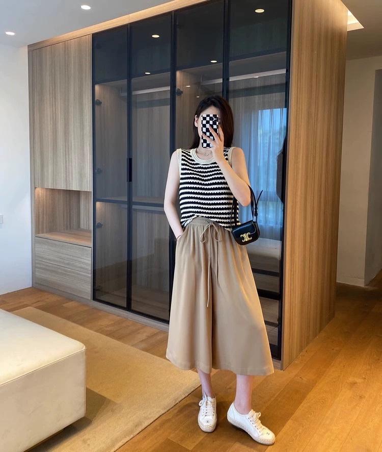 Женские широкие брюки из ледяного шелка с высокой талией — летние, утягивающие, в корейском стиле, свободный крой, подходят для фигуры типа «груша», юбка-брюки на завязках