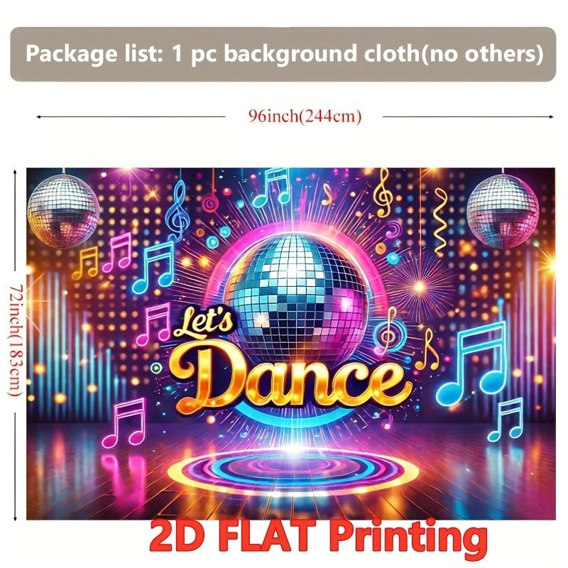 2D Flat,Let's Dance Disco Ball Music Notes Neon Party Tapestry Retro 80s Wall Art Living Room Decor Celebration Background Print