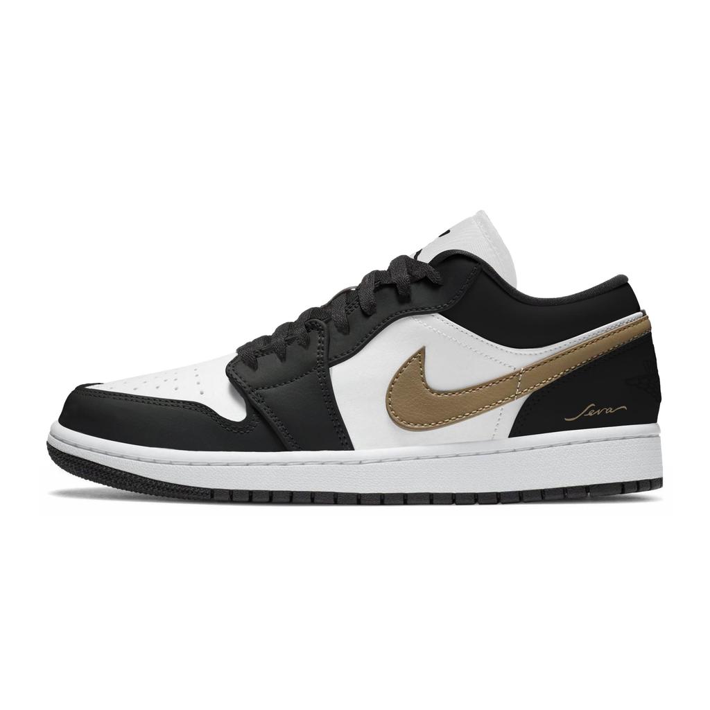 Jordan Air Jordan 1 Abrasion Resistant Breathable Low top Skateboard Shoes Unisex Black Gold 553558-152(Team963-SBOX)
