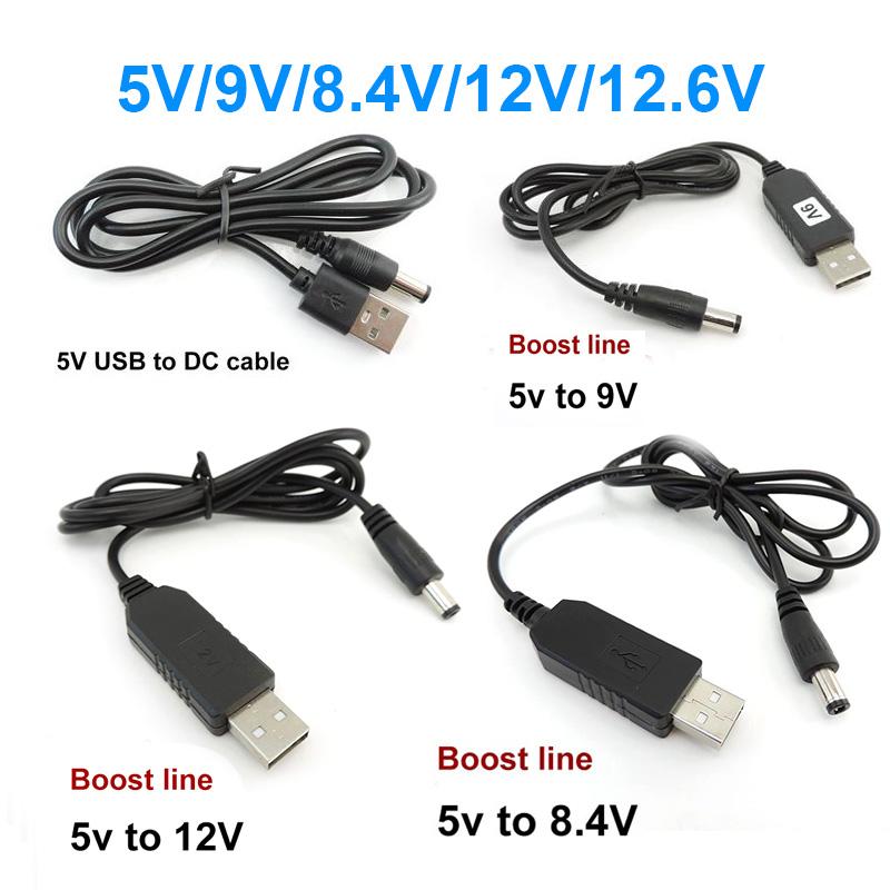 DC 5 В на USB 9 В 8,4 В 12 В 12,6 В повышающий модуль питания, линейный преобразователь, адаптер, кабель 5,5X2,1 мм, разъем для маршрутизатора ПК, ноутбука