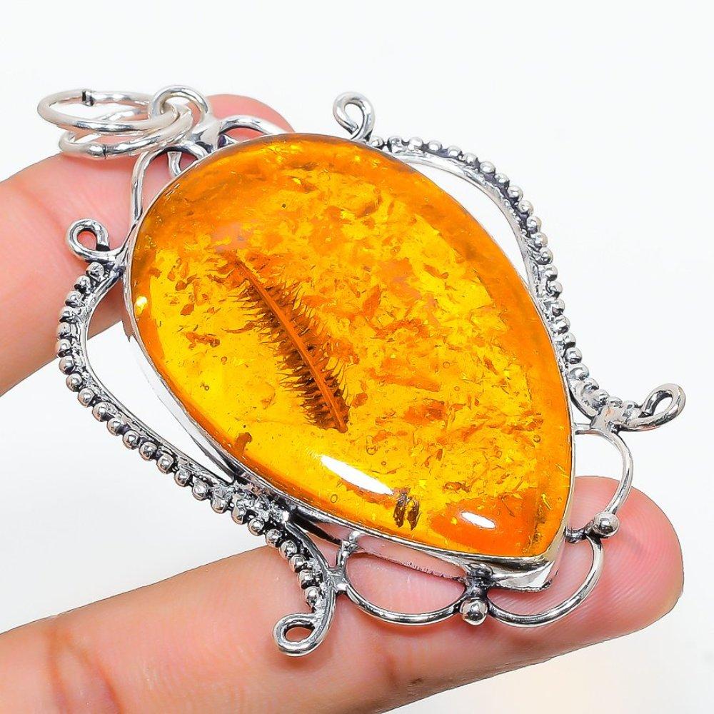 Подвеска ручной работы из стерлингового серебра 925 пробы с натуральным балтийским янтарем 2,99 дюйма j7s82