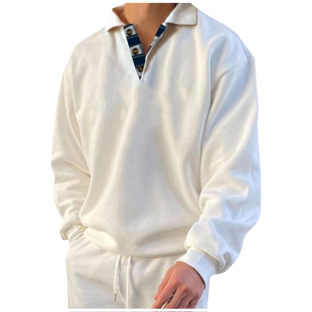 Мужская толстовка Зимняя толстовка Однотонная свободная футболка с длинным рукавом и лацканами