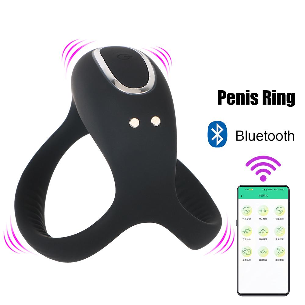 Страпон Пенис Bluetooth Кок-ринг Вибраторы для мужчин 18 Кок-ринг Блокировка Медицинский Тренажер для задержки Женский Клитор Анальный Стимулятор Секс-игрушка