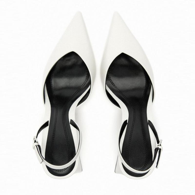 Ladies Pointed High-heeled Shoes with Thick Heels and Open-heeled Temperament Sandals