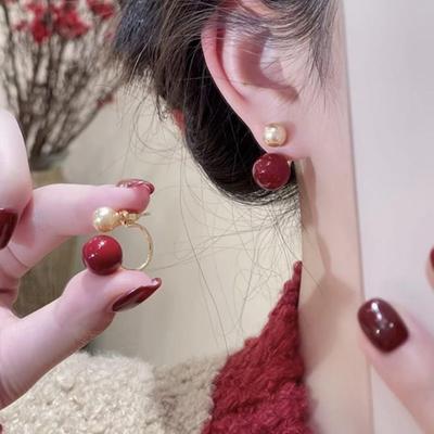 Высококачественные двусторонние серьги-гвоздики с красным камнем 2025 года для женщин - Модные и универсальные