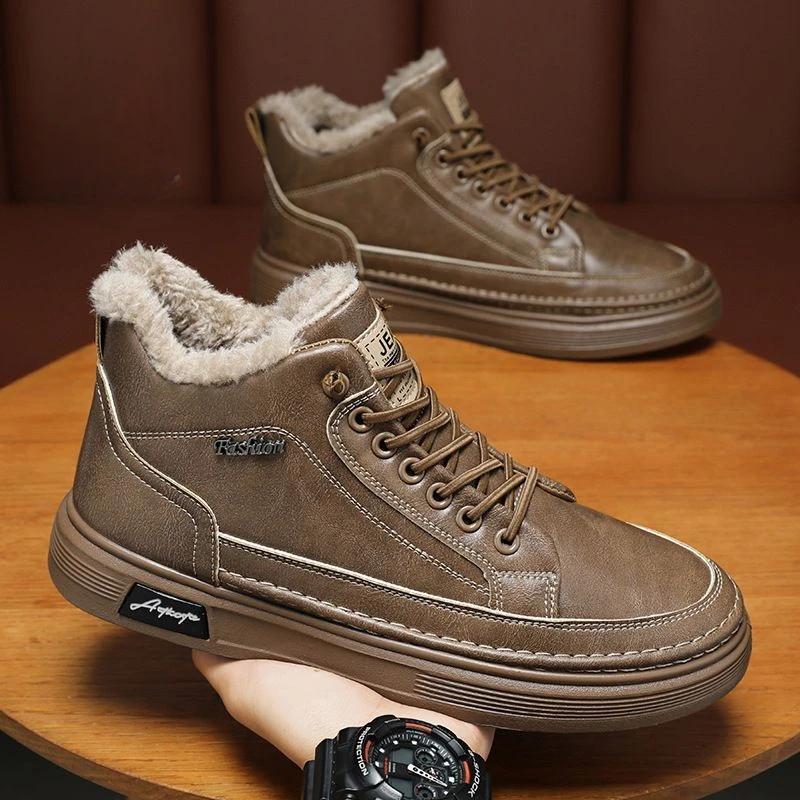 Male Winter Sneaker Shoes Lace Up Platform Men's Snow Sport Boots Casual High Quality Comfortable Fashion Brands New In Fleece