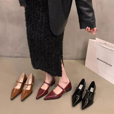 Французский темперамент, черные туфли на среднем каблуке с острым носком, женская обувь 2025 года, новинка, весна-осень, вечерние туфли Мэри Джейн