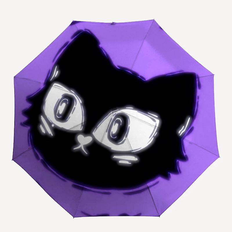 1pc Cat Purple Automatic Open/Close Umbrella, Portable Folding Umbrella, Compact Travel Umbrella for135