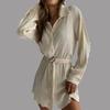 Autumn Pleated Long Sleeved Shirt Style Belt Casual Fashion Dress for Women Casual Dresses
