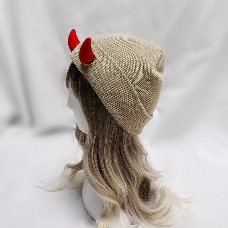 1PC Devil Trendy Warm Stretchy Knitted Playful Beanie Winter-Ready Hat Cold-Resistant Horn Soft-Knitted