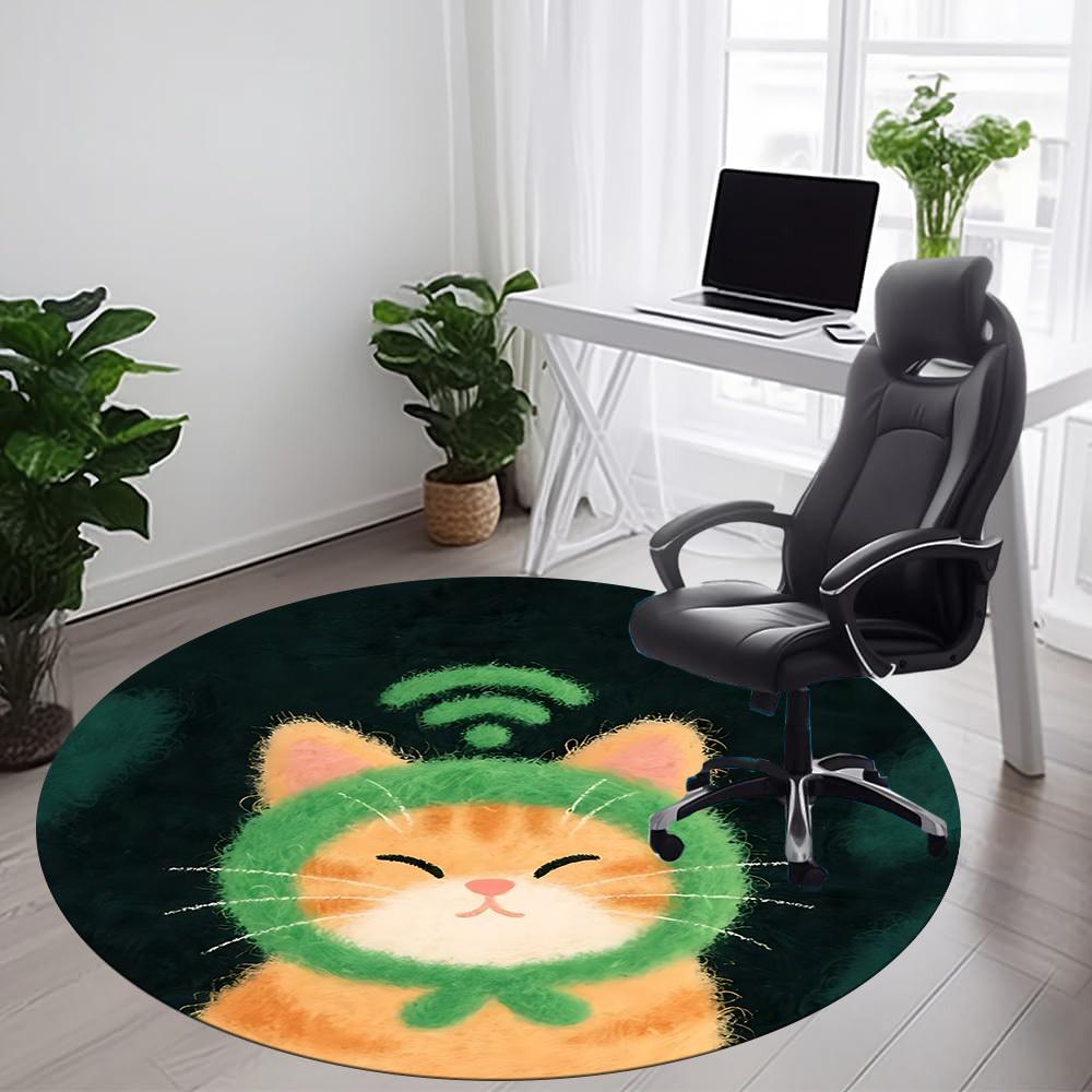 1PC Cat Wi-Fi Office Round Area Rug, Indoor Mat Suitable ForOffice, Under Office Chairs Bedroom Living Room Home Decor, Room Deco f167