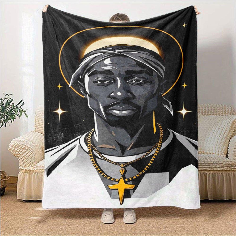 1 шт. Плед в стиле Hip Hop 2Pac, Мягкий, Легкий, Для всех сезонов, Многоцелевой плед для дивана, кровати, офиса и пикников, Французский стиль с культовыми обложками альбомов и цитатами