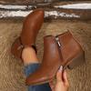 2025 New Fashion Retro Women's Fashion Block Heel Booties Fall New Round Toe Side Zipper Soft Slip Single Boots