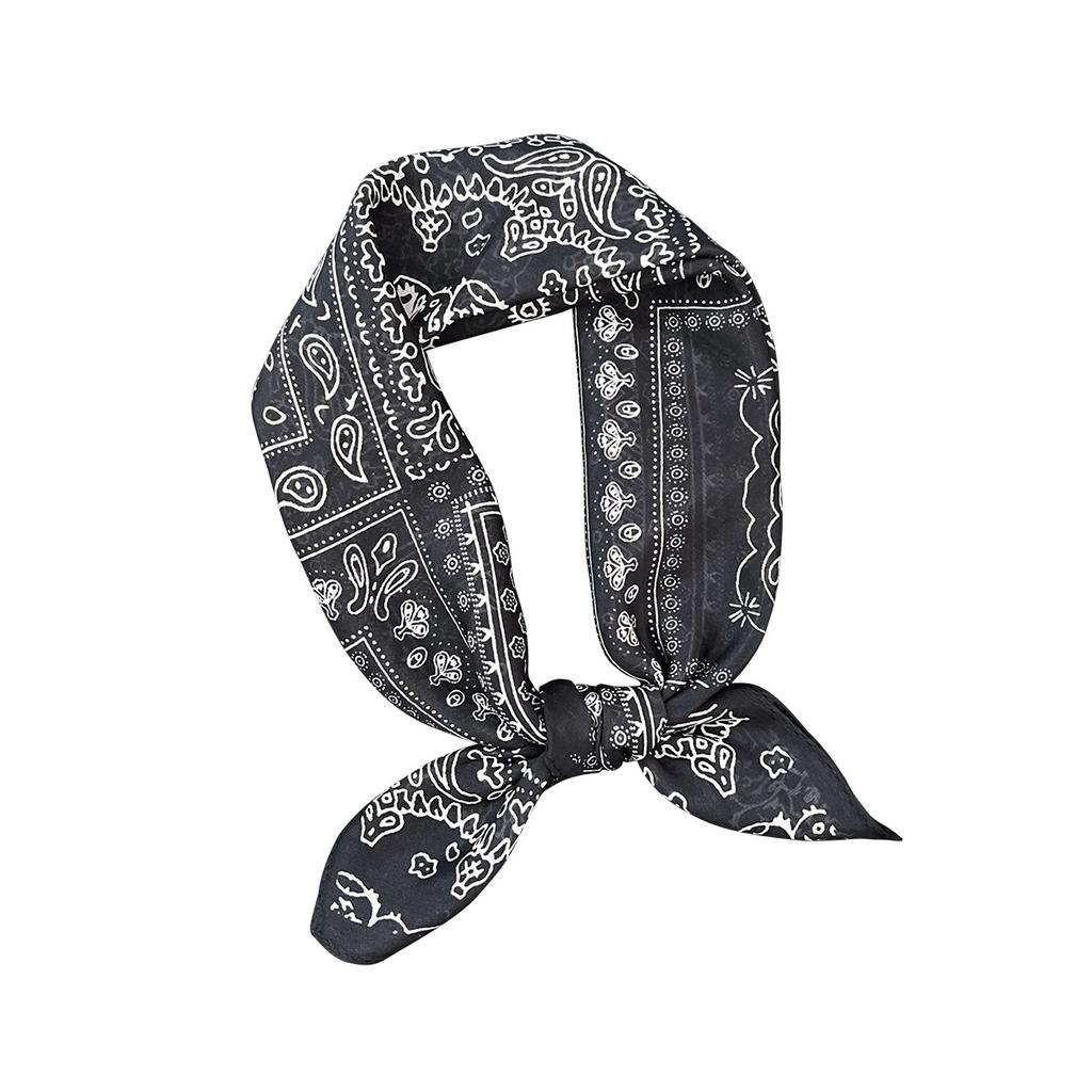 Summer new black and white simple foreign style small square scarf women's silk cotton silk scarf decorative scarf high-end fashion small scarf