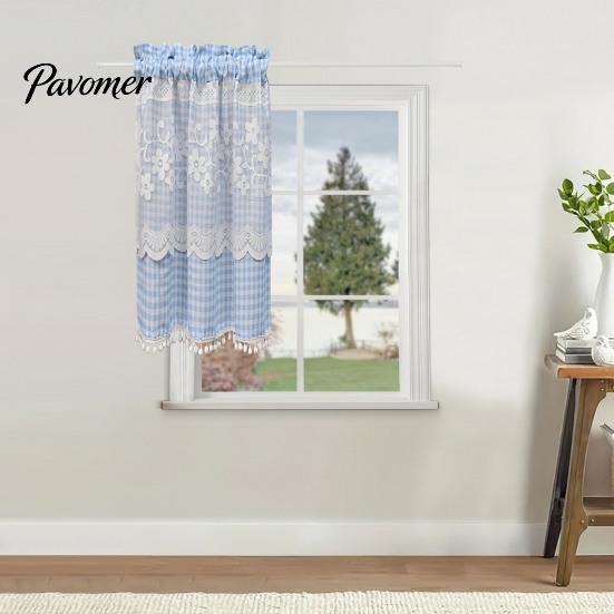 Stain Resistant Window Valance Plaid Floral Curtain, Farmhouse Valance, 1 Panel, Light Curtains Filtering Curtain with Rod Pocket for Kitchen